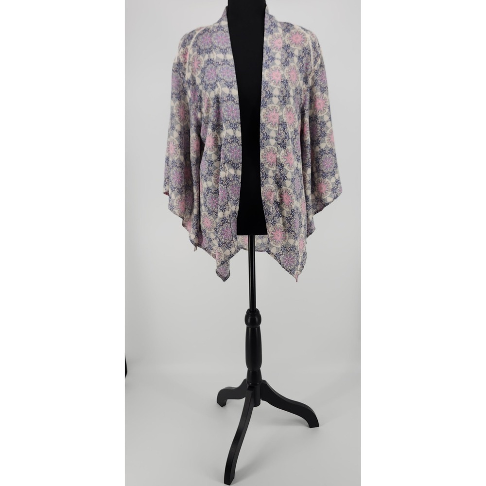 Japna Womens Pink Purple Medallion Paisley Kimono Cardigan Crochet Trim Small